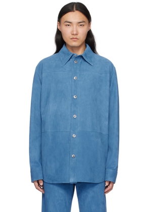 Bottega Veneta Blue Embossed Corduroy Suede Shirt