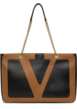 Valentino Garavani Brown & Black Viva Superstar Nappa Leather Shopping Tote