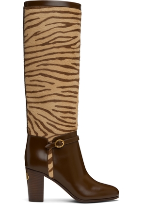 Valentino Garavani Brown & Beige Pattie Tall Boots