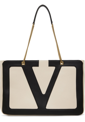 Valentino Garavani Off-White & Black Viva Superstar Nappa Leather Tote