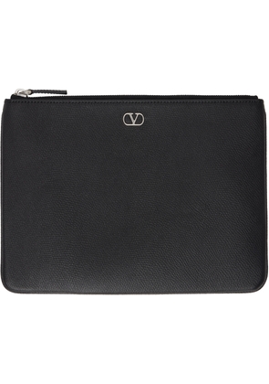 Valentino Garavani Black VLogo Signature Grainy Calfskin Pouch