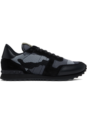 Valentino Garavani Black & Gray Mesh Fabric Camouflage Rockrunner Sneakers