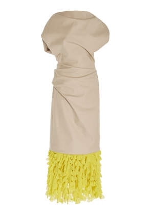 Brandon Maxwell - The Lainey Asymmetric Cotton-Blend Midi Dress - Khaki - US 10 - Moda Operandi