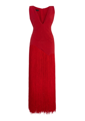 Kilentar - Exclusive Jade Fringed Cotton Maxi Dress - Red - UK 12 - Moda Operandi