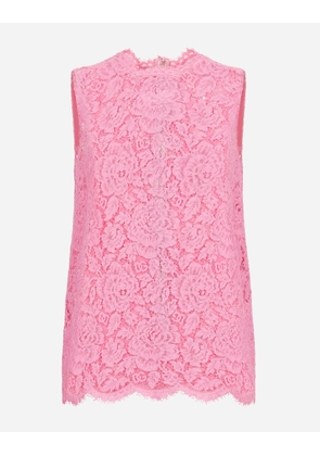 Dolce & Gabbana Branded Floral Cordonetto Lace Top - Woman Shirts And Tops Pink 44