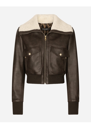 Dolce & Gabbana Faux Leather And Sheepskin Jacket - Woman Coats And Jackets Multi-colored Fabric 46