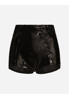 Dolce & Gabbana High-waisted Sequined Briefs - Woman Pants And Shorts Black Sequins 48