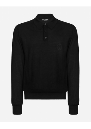 Dolce & Gabbana Cashmere Polo-style Sweater With Dg Logo Embroidery - Man Sweaters And Cardigans Black Cashmere 50