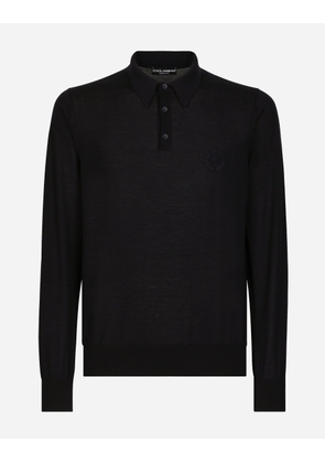 Dolce & Gabbana Cashmere Polo-style Sweater With Dg Logo Embroidery - Man Sweaters And Cardigans Blue Cashmere 56