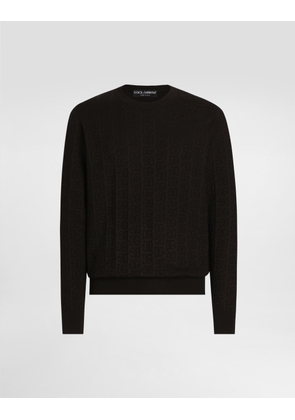 Dolce & Gabbana Silk Round-neck Sweater With All-over Dg Logo Embroidery - Man Sweaters And Cardigans Black 52