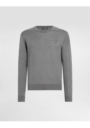 Dolce & Gabbana Silk Round-neck Sweater With Dg Embroidery - Man Sweaters And Cardigans Grey 46