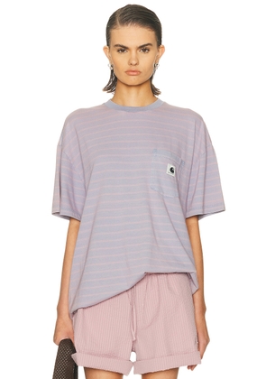 Carhartt WIP Brodina T-shirt in Stripes & Hortensia - Lavender. Size L (also in M, S, XS).