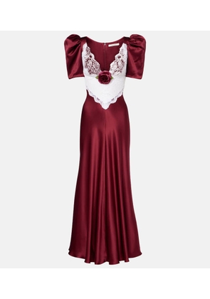 Rodarte Floral-applique lace-trimmed silk gown