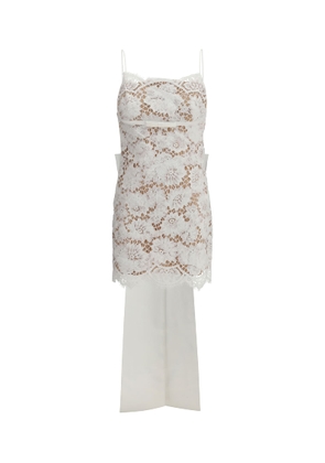 self-portrait White Lace Satin Bow Mini Dress