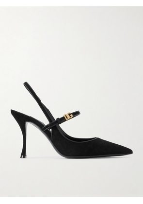 Dolce & Gabbana - Italian Tailoring Leather-trimmed Suede Slingback Pumps - Black - IT35,IT36,IT36.5,IT37,IT37.5,IT38,IT38.5,IT39,IT39.5,IT40,IT40.5,IT41