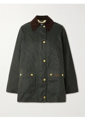 Barbour - Beadnell Corduroy-trimmed Waxed-cotton Jacket - Green - UK 8,UK 10,UK 12,UK 14,UK 16,UK 18