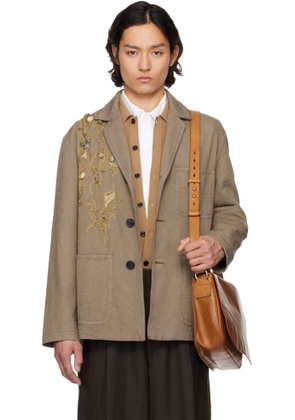 Dries Van Noten Taupe Sequinned Blazer