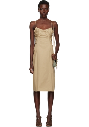 Dries Van Noten Beige Gathered Midi Dress