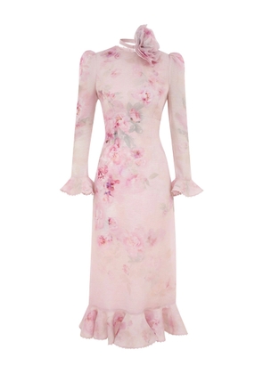 Zimmermann Pink Silk Linen Midi Dress