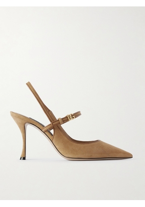 Dolce & Gabbana - Italian Tailoring Leather-trimmed Suede Slingback Pumps - Brown - IT35,IT36,IT36.5,IT37,IT37.5,IT38,IT38.5,IT39,IT39.5,IT40,IT40.5,IT41