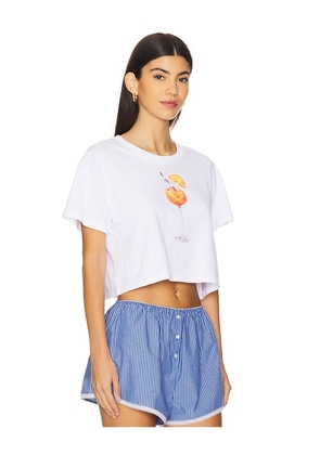 Polychrome Goods Aperol Spritz Watercolor Crop Top in White. Size M. Also in L, S, XL, XS.