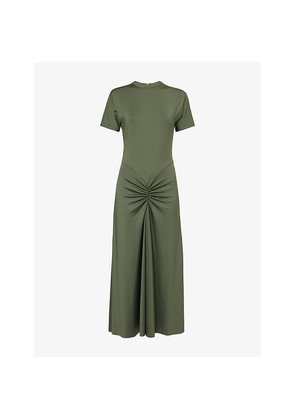 Womens Victoria Beckham Ruched Short-Sleeves Stretch-Woven Midi Dress