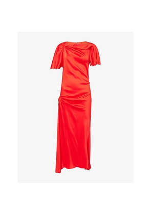 Womens Victoria Beckham Draped Short-Sleeves Woven Midi Dress