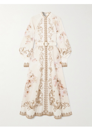 Zimmermann - Belted Floral-print Linen Midi Dress - Cream - 00,1,2,3,4