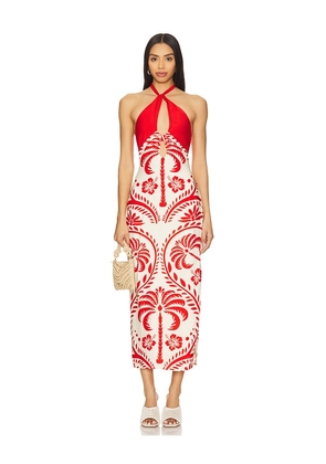 SEVEN WONDERS Isla Midi Dress in Red. Size S. Also in L, XS.