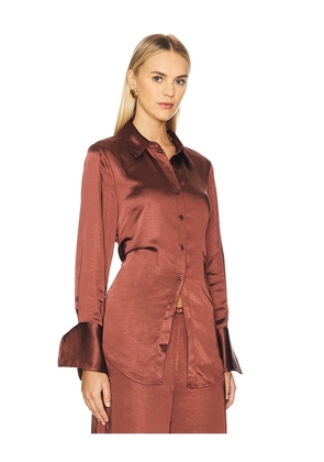 SIMONMILLER Loch Satin Button Up in Brown. Size L. Also in M, S, XS.