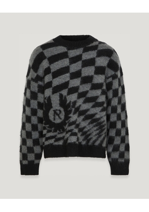Belstaff X Represent Checkerboard Knit Sweater Men's Alpaca Wool Blend Shadow Size 2XL