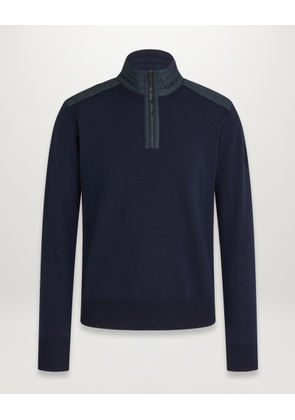 Belstaff Kilmington Quarter Zip Jumper Men's Merino Wool Washed Navy Size XL