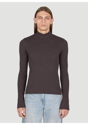 Courrèges Ribbed Logo Patch High Neck Sweater - Man Knitwear Brown S