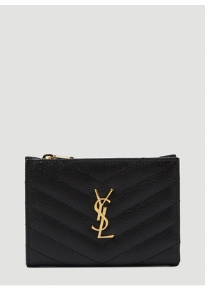 Saint Laurent Quilted Logo Plaque Wallet - Woman Wallets & Cardholders Black One Size
