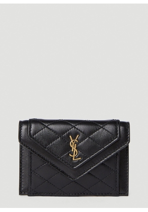 Saint Laurent Quilted Logo Plaque Wallet - Woman Wallets & Cardholders Black One Size