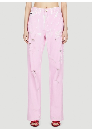Dolce & Gabbana Distressed Painted Pants - Woman Pants Pink It - 38
