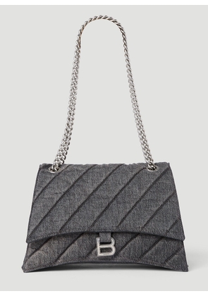 Balenciaga Crush Chain Denim Shoulder Bag - Woman Shoulder Bags Grey One Size