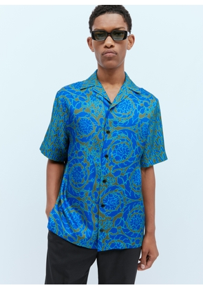 Versace Logo Jacquard Silk Shirt - Man Shirts Blue Eu - 50