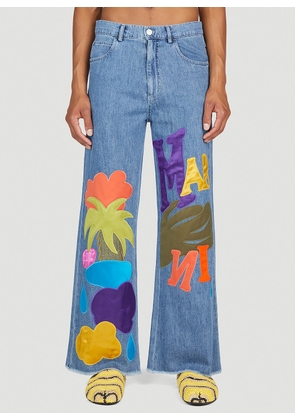 Marni x No Vacancy Graphic Applique Wide Leg Jeans - Man Jeans Blue 30