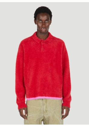 Jacquemus Fluffy Knit Polo Shirt - Man Polo Shirts Red Xxl