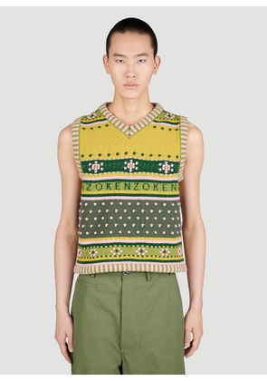 Kenzo Fairisle Knit Jumper Vest - Man Tops Green Xl