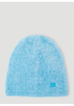 Acne Studios Fluffly Knit Micro Logo Beanie Hat - Man Hats Blue One Size