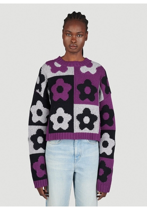 Kenzo Boke Checkerboard Wool Sweater - Woman Knitwear Purple M