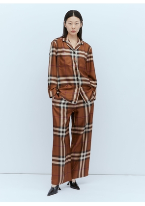 Burberry Check Silk Wide Leg Pants - Woman Pants Brown Uk - 04