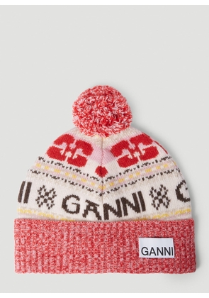 GANNI Graphic Motif Beanie Hat - Woman Hats Red One Size