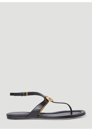 Gucci Double G Thong Leather Sandals - Woman Sandals Black Eu - 38