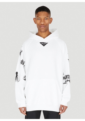 Prada Logo Graphic Hooded Sweatshirt - Man Sweatshirts White Xl