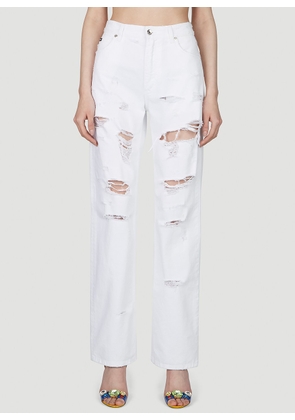 Dolce & Gabbana Logo Plaque Distressed Jeans - Woman Jeans White It - 40