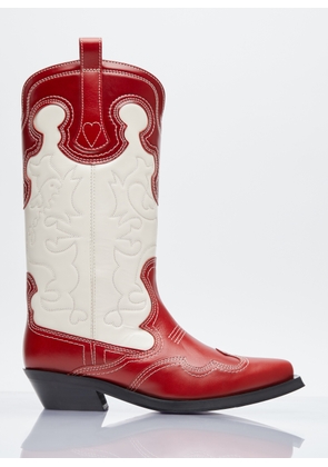 GANNI Mid Shaft Embroidered Western Boots - Woman Boots Red Eu - 36