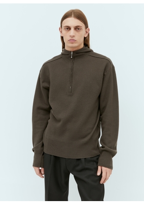 Burberry Half-zip Wool Hooded Sweatshirt - Man Sweatshirts Brown Xl
